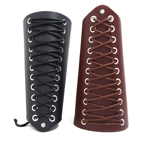 Medieval PU Leather Bracers Renaissance Lace-up Arm Guards Punk Costume Props For Stage Performance Cosplay Men Women