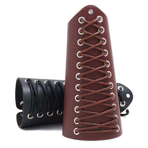 Medieval PU Leather Bracers Renaissance Lace-up Arm Guards Punk Costume Props For Stage Performance Cosplay Men Women