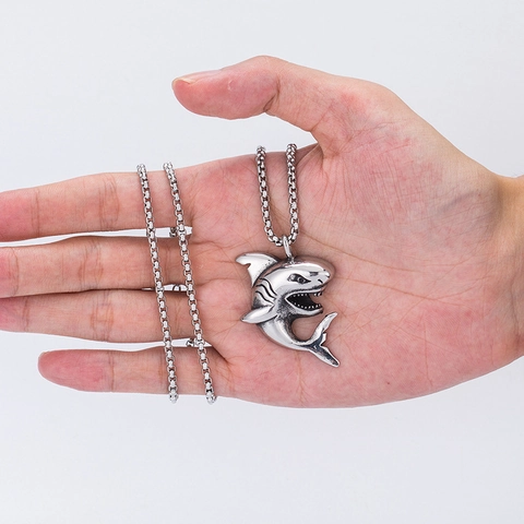 Collar Con Colgante De Tiburón Hip Hop Acero Inoxidable Vintage Animal Punk Streetwear Para Hombres