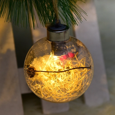 LED Leuchtende Weihnachtskugeln Transparente Kunststoff Landschaftskugeln Weihnachtsbaum Hängedekoration Warmes Glühen