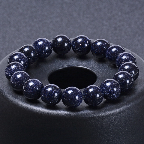 Bracciale Di Perline In Pietra Di Sabbia Blu Naturale Cielo Stellato Perle Di Cristallo Tonde Braccialetto Energia Per Donne Uomini