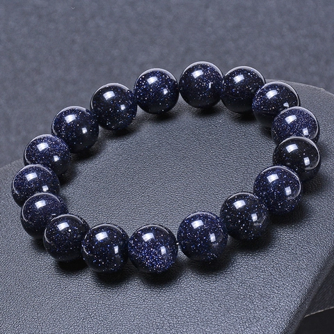 Bracciale Di Perline In Pietra Di Sabbia Blu Naturale Cielo Stellato Perle Di Cristallo Tonde Braccialetto Energia Per Donne Uomini