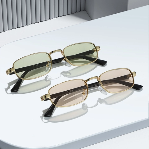 Vintage Rectangular Sunglasses Metal Frame UV400 Protection Retro Small Square Eyewear For Men Women Outdoor Fashion