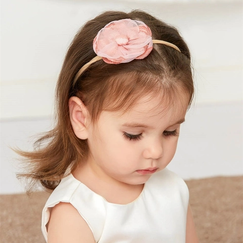 Baby Girl Floral Headbands Fabric Nylon Elastic Soft Artificial Pearl Rhinestone Mesh Hair Accessory For Toddlers Newborns Holiday Party