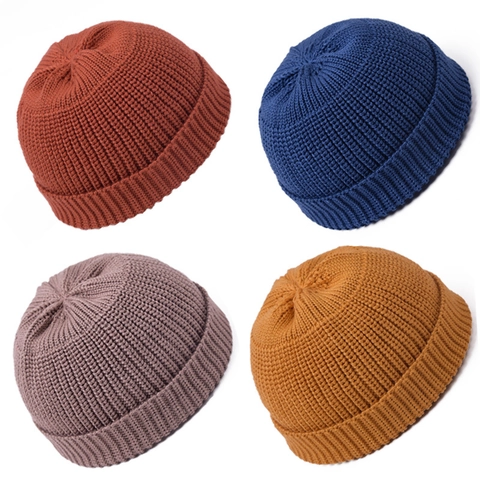 Unisex Retro Ribbed Knit Docker Hat Solid Color Warm Woolen Yarn Beanie For Autumn Winter Casual Daily Wear