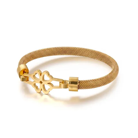 Mode Mesh Edelstahl Armband Für Damen Elegante Hohle Kleeblatt Schließe Titan Stahl Armreif Schmuck Geschenk