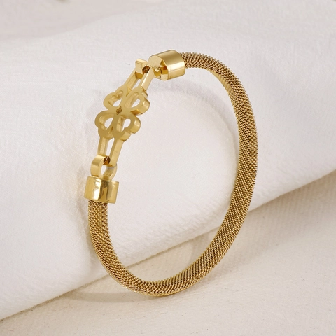 Mode Mesh Edelstahl Armband Für Damen Elegante Hohle Kleeblatt Schließe Titan Stahl Armreif Schmuck Geschenk