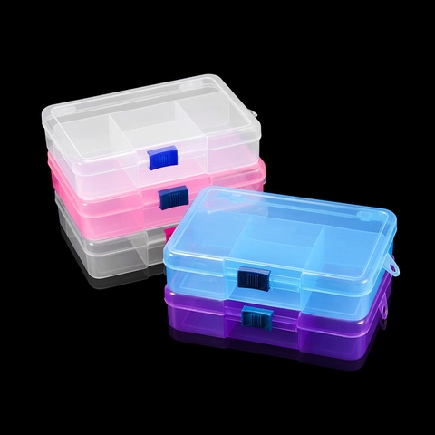 Scatola di Immagazzinaggio per Gioielli in Plastica Trasparente Portatile a Cinque Scomparti Custodia con Fibbia per Orecchini Perline