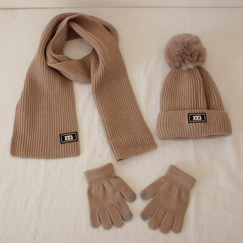 Cappello Scarf E Guanti in Maglia per Bambini Inverno Caldo Berretto con Pompon Sciarpa Guanti Touchscreen per Ragazzi Ragazze