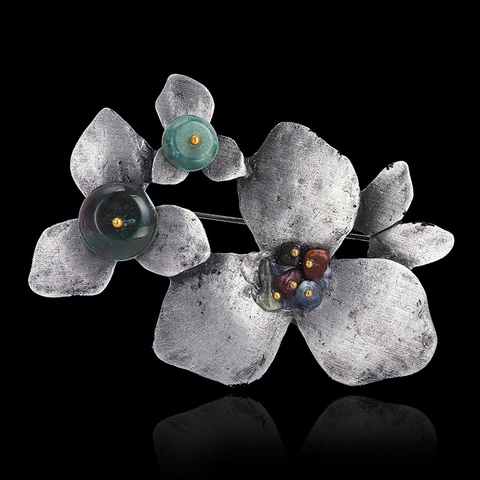 Vintage Blatt Blume Brosche Naturstein Antik Silber Legierung Halskette Anhänger Schalclip Für Damen