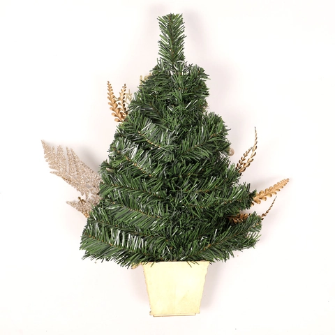 Artificial Half Mini Christmas Tree With Gold Poinsettia Berries Pinecones Woven Base LED Light Festive Home Table Decor