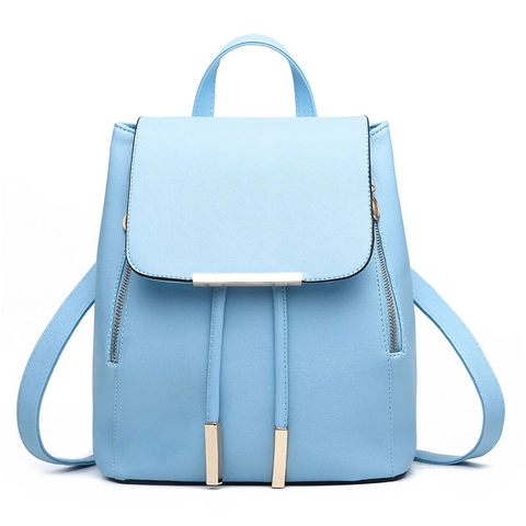 Zaino Moda Donna Pelle PU Patta Coulisse Minimalista Stile Coreano Tasche Multiple Scuola Viaggio Casual
