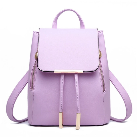 Zaino Moda Donna Pelle PU Patta Coulisse Minimalista Stile Coreano Tasche Multiple Scuola Viaggio Casual