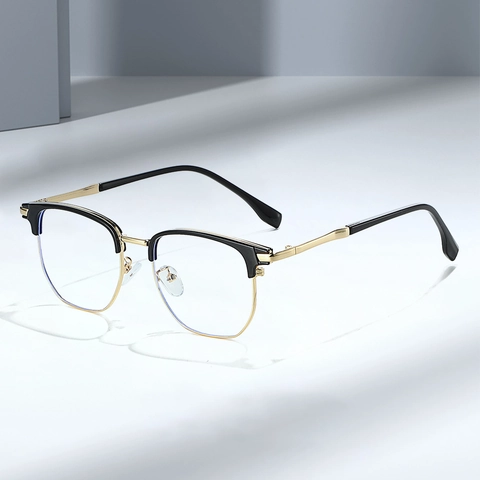 Occhiali Anti Luce Blu Da Uomo Montatura A Metà Cerchio Ottica Metallo Plastica Stile Business Vintage Per Uso Quotidiano
