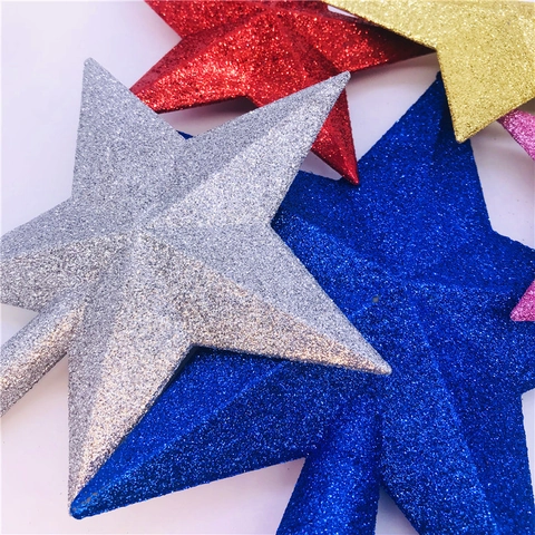 Christmas Tree Topper Star Plastic Glitter 3D Five Pointed Star Shiny Holiday Home Decoration Ornament