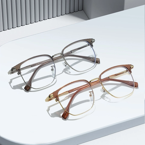 Occhiali Anti Luce Blu Da Uomo Montatura A Metà Cerchio Ottica Metallo Plastica Stile Business Vintage Per Uso Quotidiano
