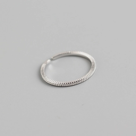 Minimalist 925 Sterling Silver Adjustable Open Ring For Women Fine Line Beaded Texture Elegant Jewelry