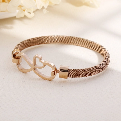 Bracciale Mesh Cuore Infinito Acciaio Inossidabile 316L Rigido Elegante Minimalista Gioielli Per Donne
