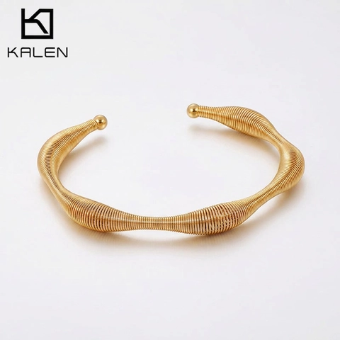 Brazalete de Acero de Titanio de Moda Espiral de Resorte de Onda para Mujer Estilo Coreano Acero Inoxidable Joyería Regalo