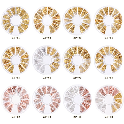 Decorazioni Unghie Borchie Metalliche Stelle Lune Lega Rivetti Manicure Scatola Rotante Stile Giapponese