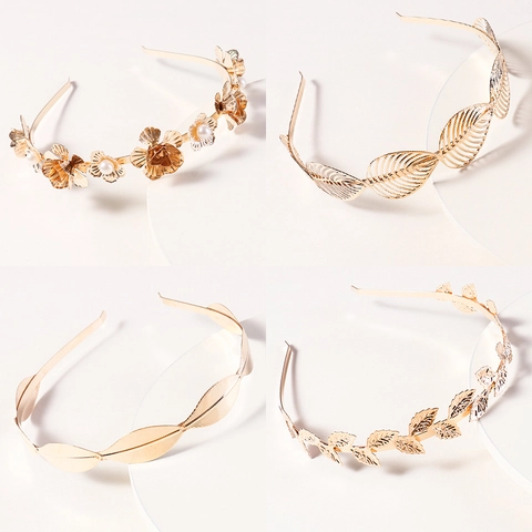 Goldener Blatt Künstliche Perlen Haarreif Legierung Blume Schmetterling Vintage Hochzeit Haarschmuck Für Frauen Eleganter Kopfschmuck