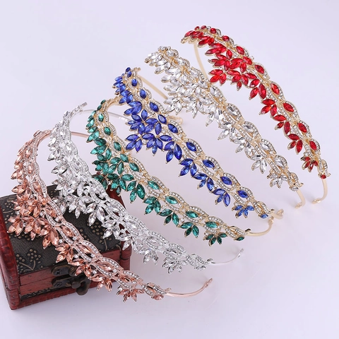Elegant Leaf Shape Bridal Crown Alloy Crystal Rhinestone Tiara For Wedding Party Pageant Accessories For Women