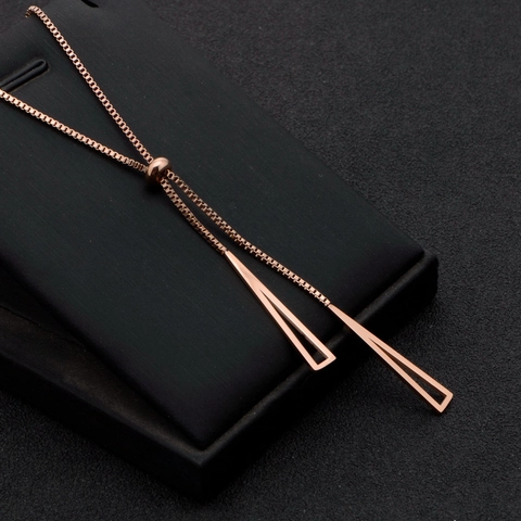 Geometric Triangle Tassel Necklace Rose Gold Plated Stainless Steel Adjustable Slider Square Link Chain Minimalist Jewelry Women