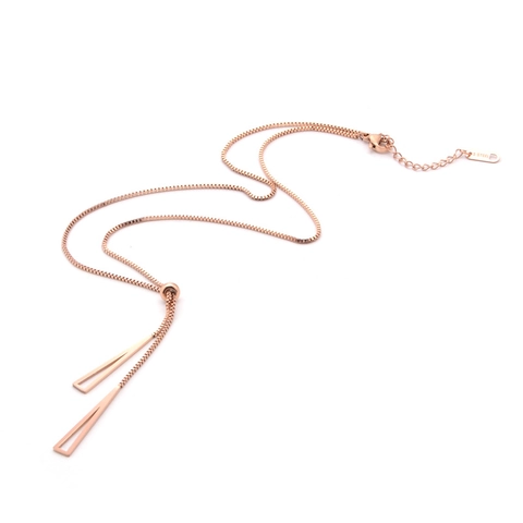 Geometric Triangle Tassel Necklace Rose Gold Plated Stainless Steel Adjustable Slider Square Link Chain Minimalist Jewelry Women