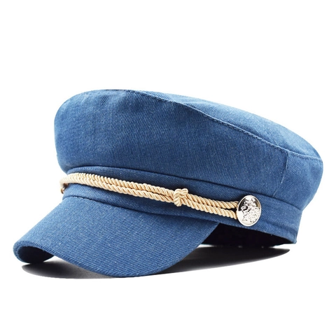Gorra De Pana Para Mujer Sombrero Baker Boy Vintage Color Sólido Retro Octogonal Naval Con Cuerda Y Botón Metal
