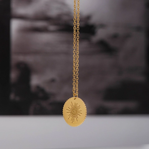 Collana Pendente Occhio Del Male Sole Acciaio Inossidabile Placcato Oro Medaglia Rotonda Gioielli Boho Vintage Per Donne