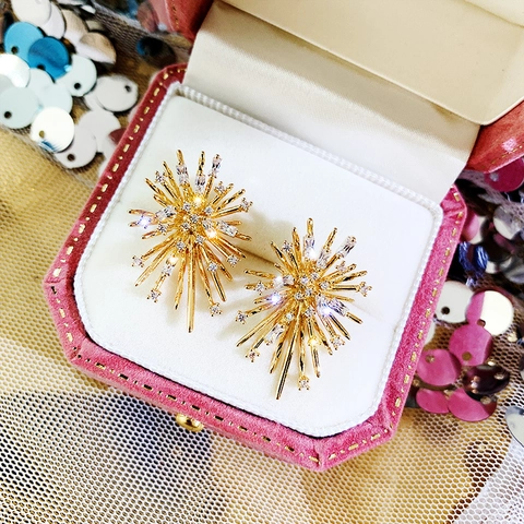 Firework Starburst Stud Earrings With 925 Sterling Silver Earring Post Alloy Cubic Zirconia Elegant Jewelry For Women