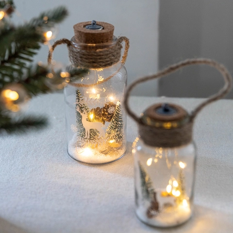 Veilleuse Dôme En Verre LED De Noël Père Noël Bonhomme De Neige Micro Paysage Décoration De Table Base En Bois Éclat Chaud