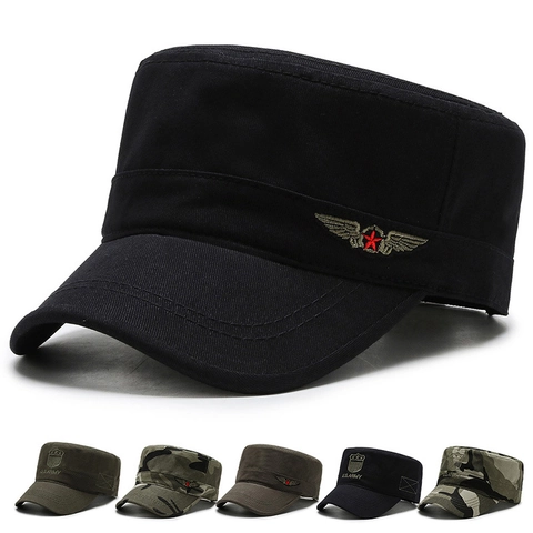 Cappello Militare Piatto Cadet Cotone Regolabile Protezione Solare Cappello Casual Con Ricamo Per Uomini Unisex