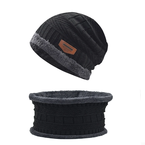 Winter Knitted Beanie Hat And Neck Scarf Thick Fleece Lined Warm Outdoor Windproof Cold Weather Accessories