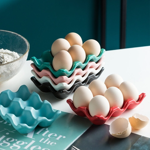 Portauova In Ceramica Vassoio Design A Onde Organizzatore Per Cucina Frigorifero Piano Di Lavoro Stile Nordico Moderno