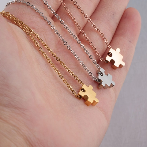 Puzzle Piece Pendant Necklace Stainless Steel Mirror Polished Minimalist Geometric Neck Jewelry For Best Friends Unisex