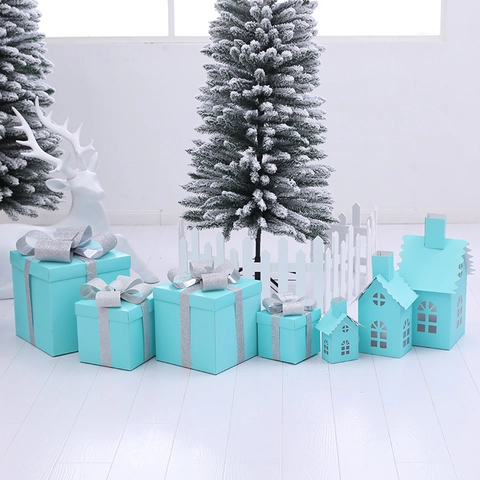 Macaron Color Christmas Gift Box Ornaments Paperboard Square Decorative Box With Glitter Ribbon For Festive Party