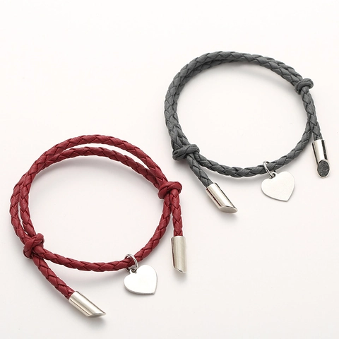 Handmade Braided PU Leather Heart Charm Bracelet For Couples Men Women Minimalist Adjustable Rope String Bracelet Jewelry Gift
