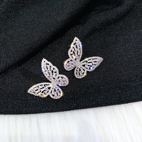 Pendientes De Mariposa Aleación Brillantes Con 925 Sterling Silver Earring Post Joyería Elegante Estilo Coreano Mujer