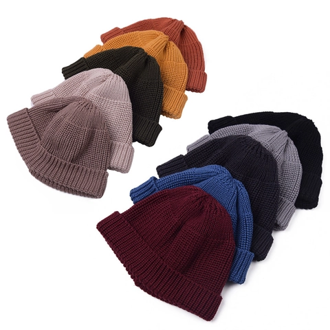 Unisex Retro Ribbed Knit Docker Hat Solid Color Warm Woolen Yarn Beanie For Autumn Winter Casual Daily Wear