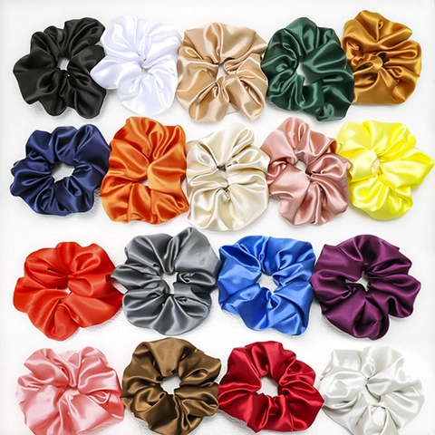 Oversized Satin Hair Scrunchie Satin Fabric Ruched Elastic Hair Band Solid Color Elegant Ponytail Holder For Women