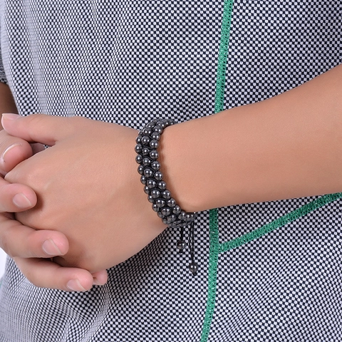 Bracelet En Pierre Naturelle D'hématite Multi-Rangs Cordon Tressé Réglable Bijoux Équilibre Guérison Unisexe