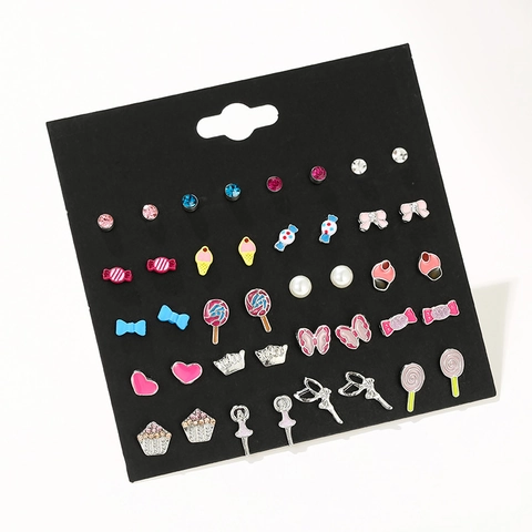 Orecchini A Lobo Cartone Animato Lega Smalto Strass Con Perno In Acciaio Caramelle Cuore Corona Forme Miste Per Ragazze