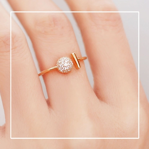 Mikro Pave Zirkon Kristallkugel Offener Verstellbarer Ring Gold Vergoldet Geometrisch T Bar Gelenk Finger Schmuck Für Frauen