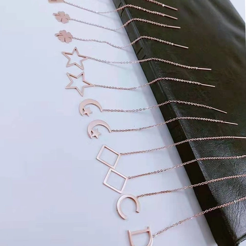 Titanium Steel Long Ear Threader Earrings Rose Gold Tassel Chain Dangle Jewelry For Women Hypoallergenic Minimalist Style
