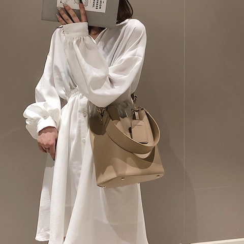 Sac Seau Femmes Cuir PU Grande Capacité Large Bandoulière Style Coréen Minimaliste Sac À Main Commuer