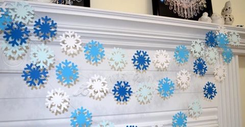 Guirlande De Flocons De Neige Décoration Suspendue Papier Et Tissu 3D Pour Noël Fête Hivernale Ornements De Fenêtre De Vacances