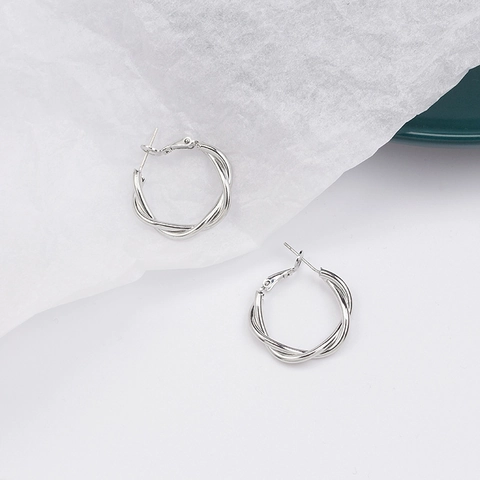 Boucles D'oreilles Créoles Torsadées Avec Tige En Argent Sterling 925 Minimaliste Rond Géométrique Style Français Femmes