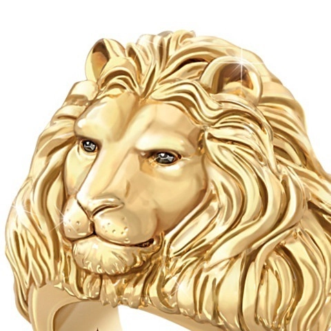 Lion Head Ring Copper Gold Plated Hip Hop Rhinestone Inlaid Bold Animal Jewelry For Men