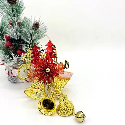 Campane Appese Albero Natale Ornamenti Cavi Plastica Galvanizzata Striscione Buon Natale Fiore Luccicante Festivo
